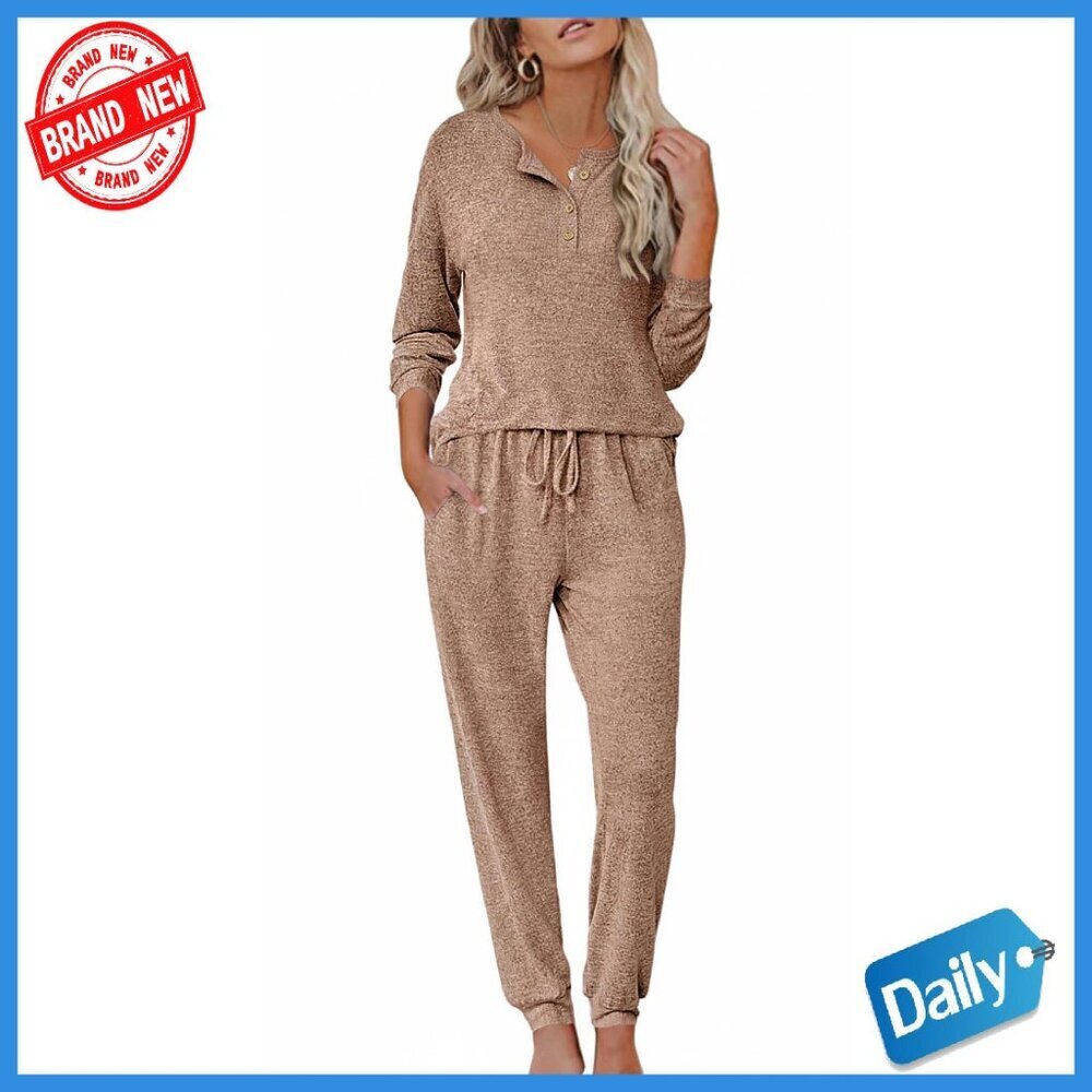 Long Sleeve Henley Pajama Set, Polyester-Rayon Blend, S-XXL